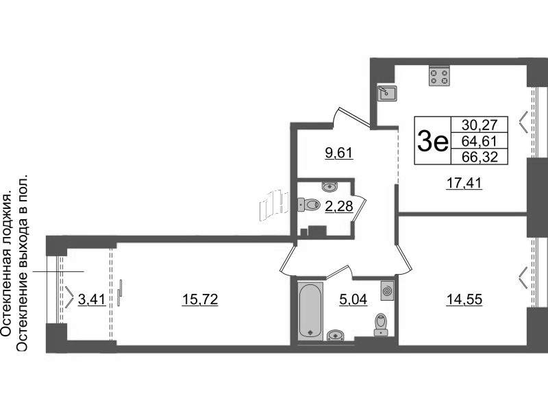 3 ккв (Евро) 64,6 м²