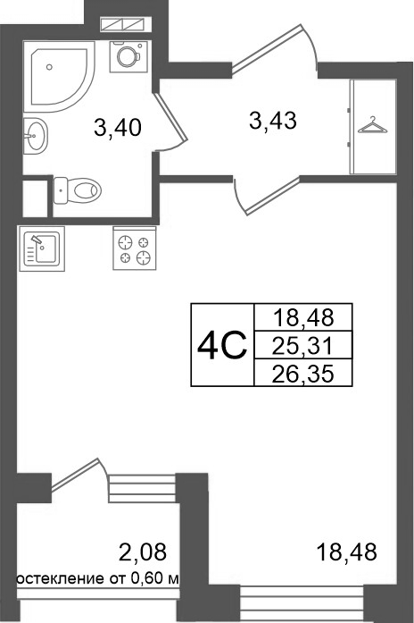 Студия 25,3 м²