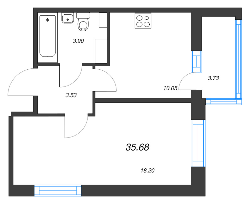 1 ккв 35,7 м²