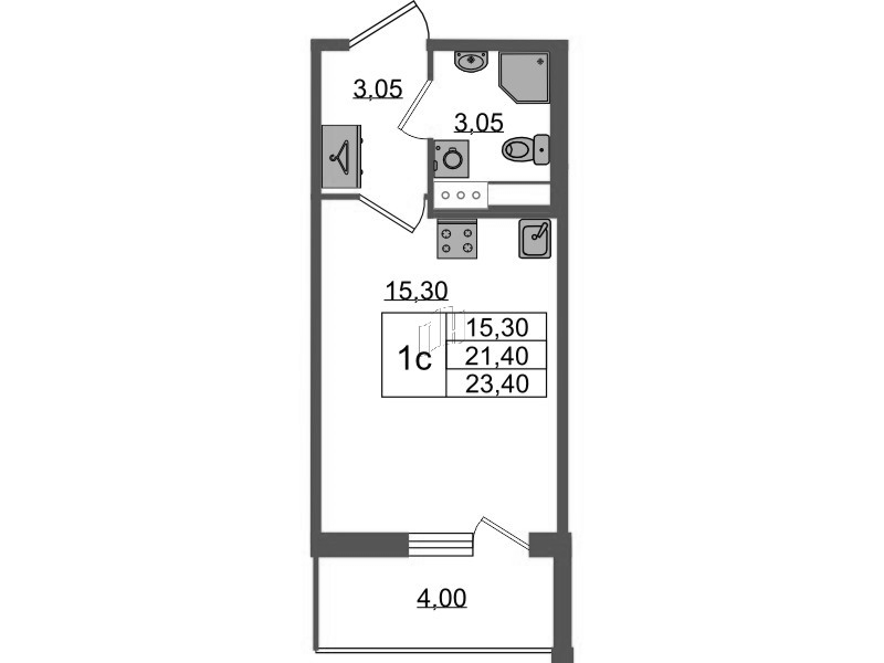 Студия 21,4 м²