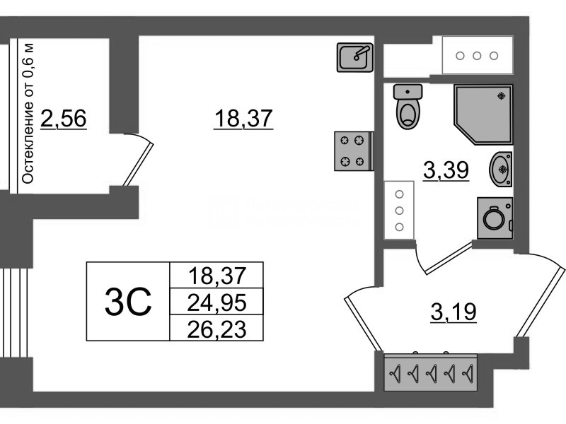 Студия 25 м²