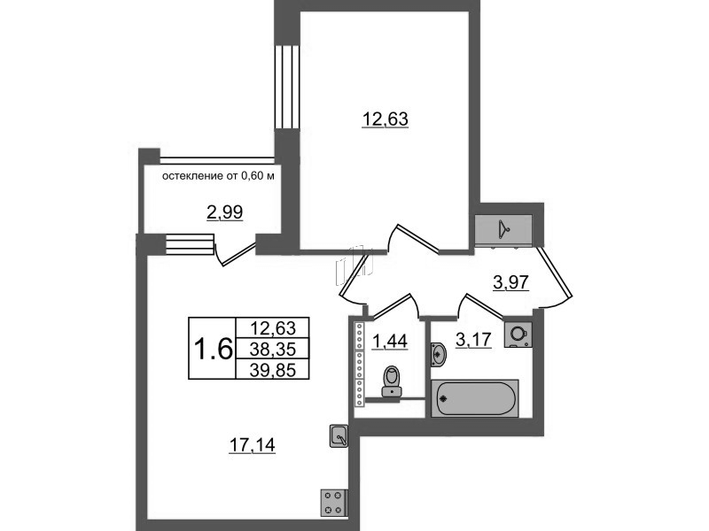 2 ккв (Евро) 38,4 м²