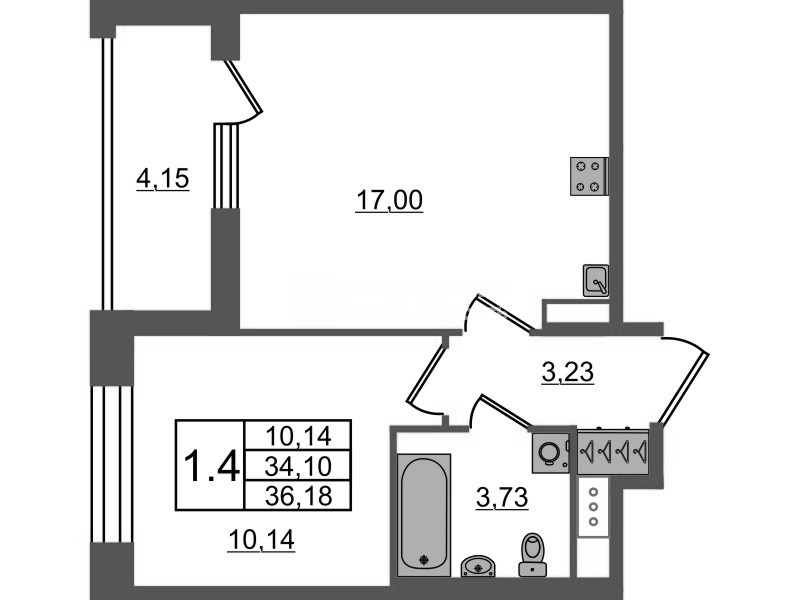 2 ккв (Евро) 34,1 м²