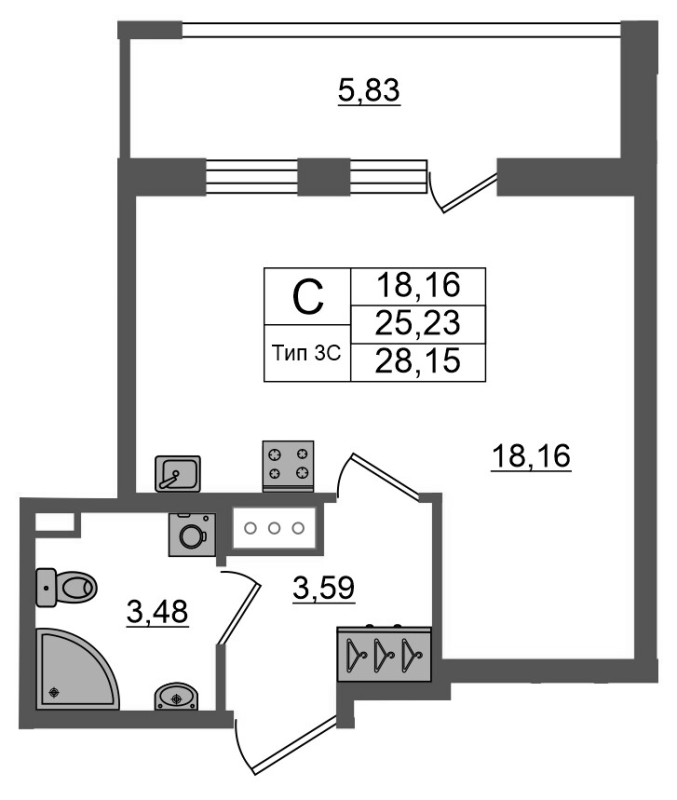 Студия 25,2 м²