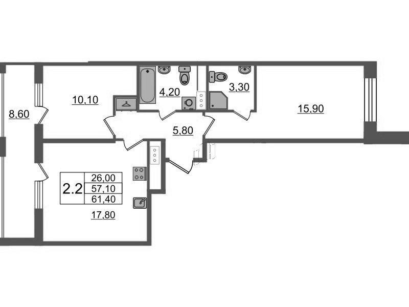 3 ккв (Евро) 57,1 м²