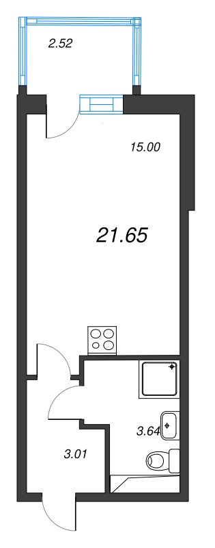 Студия 21,7 м²