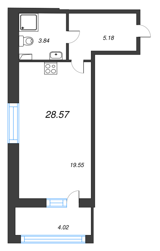 Студия 28,3 м²