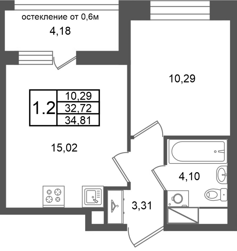 2 ккв (Евро) 32,7 м²