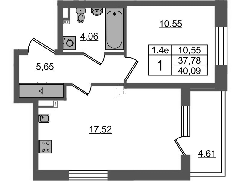 2 ккв (Евро) 37,8 м²