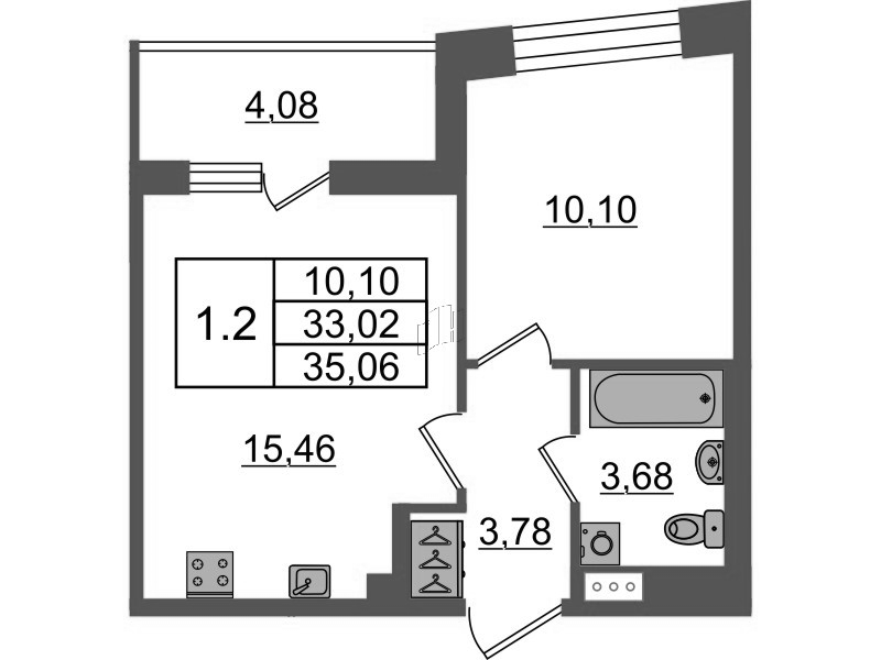2 ккв (Евро) 33 м²