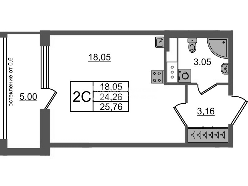 Студия 24,3 м²