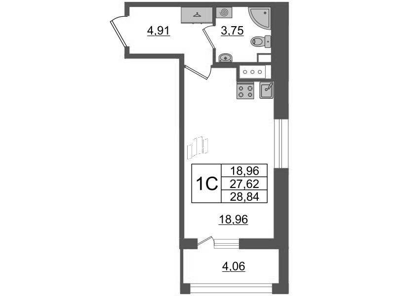 Студия 27,2 м²