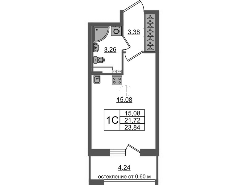 Студия 21,7 м²