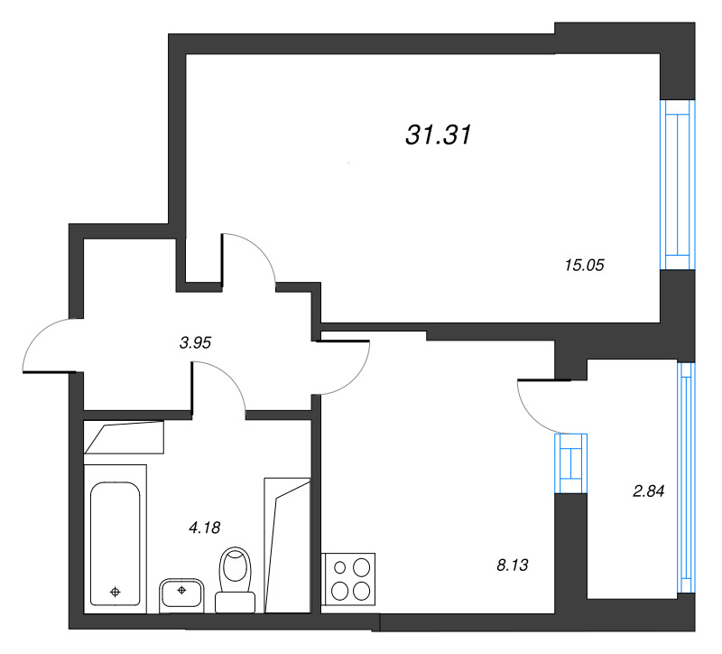 1 ккв 31,3 м²