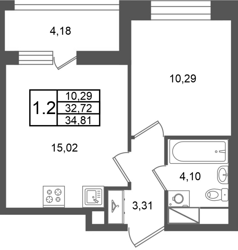 2 ккв (Евро) 32,7 м²