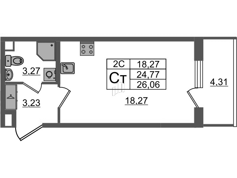 Студия 24,8 м²
