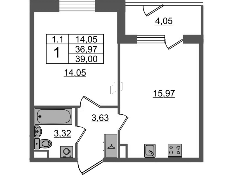 2 ккв (Евро) 37 м²