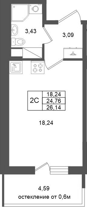 Студия 24,8 м²