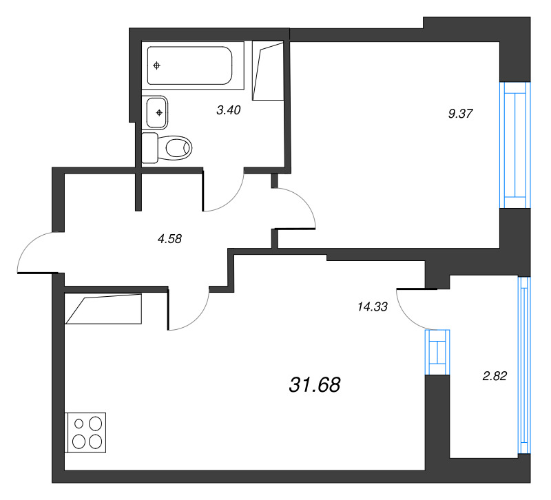 1 ккв 31,7 м²