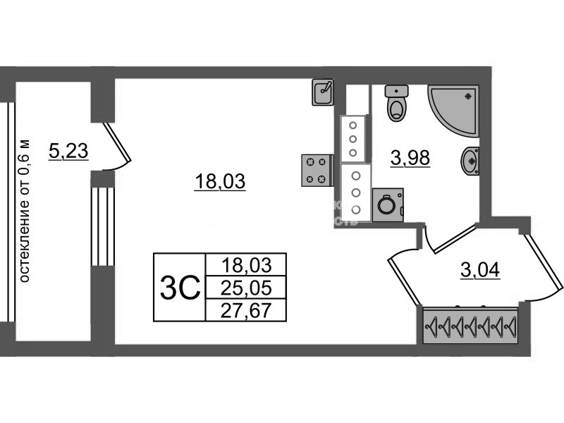 Студия 25,1 м²