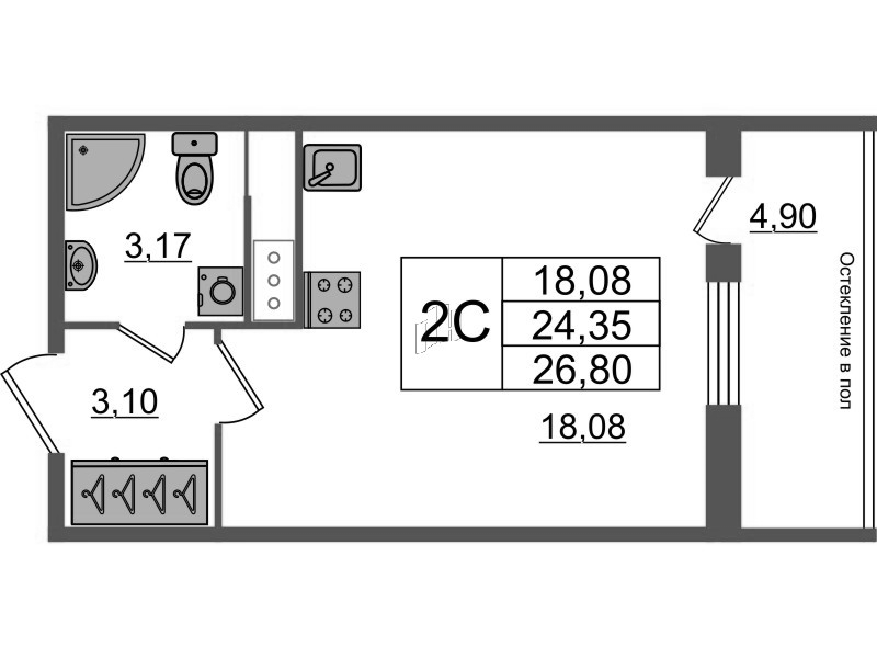 Студия 24,2 м²