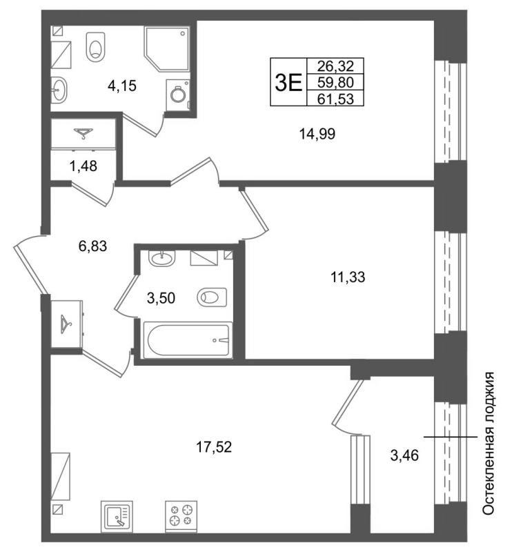 3 ккв (Евро) 59,8 м²