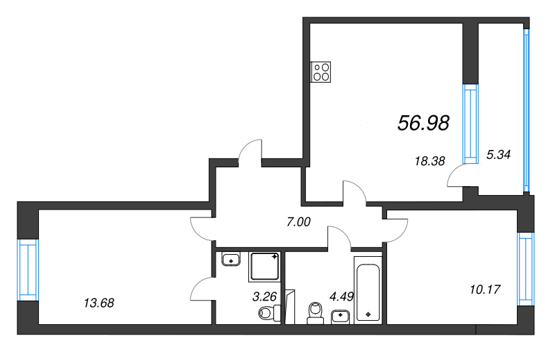 3 ккв (Евро) 57 м²