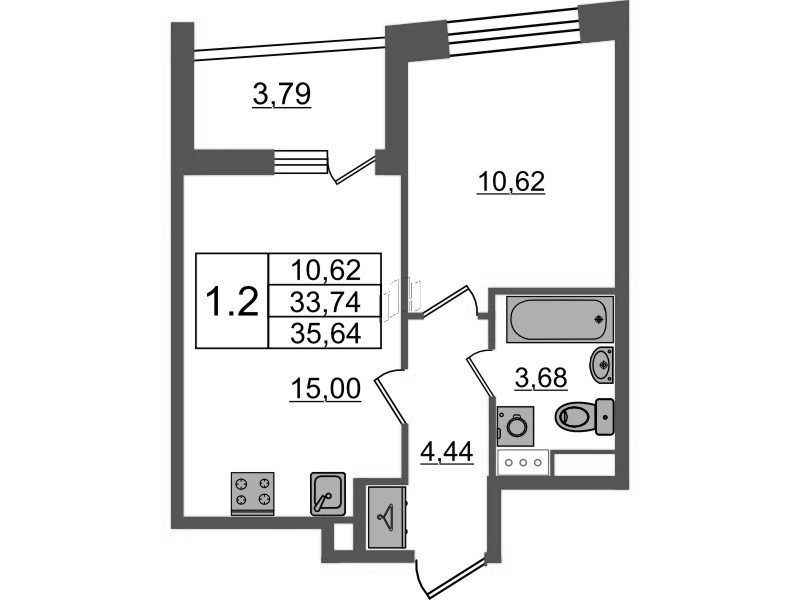 1 ккв 33,7 м²