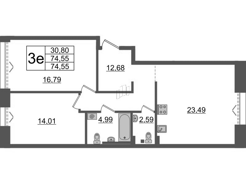 3 ккв (Евро) 74,6 м²