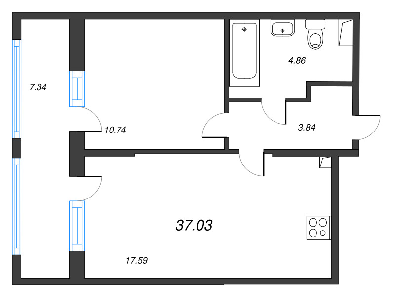 2 ккв (Евро) 37 м²