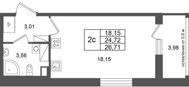 Студия 24,7 м²