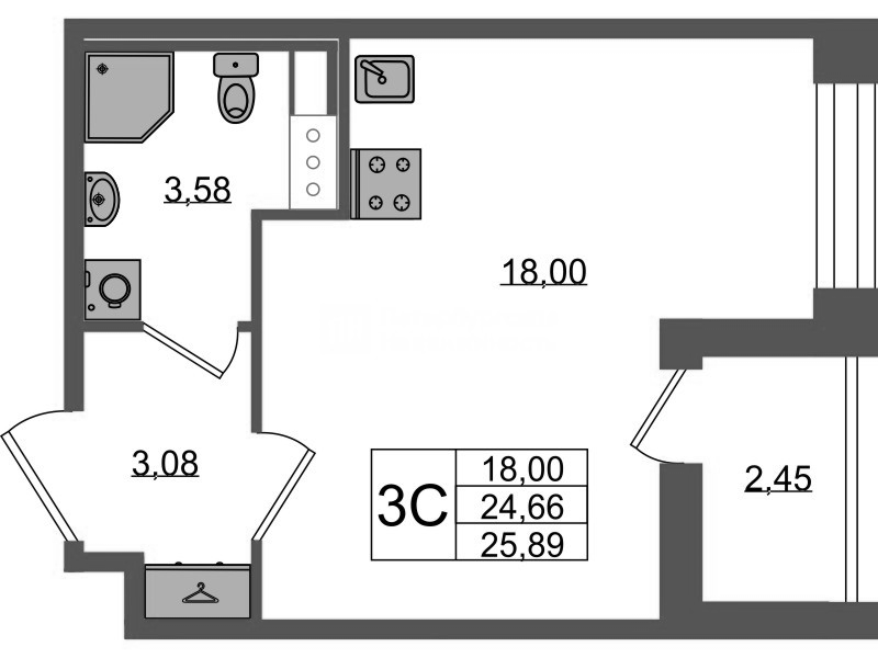 Студия 24,7 м²