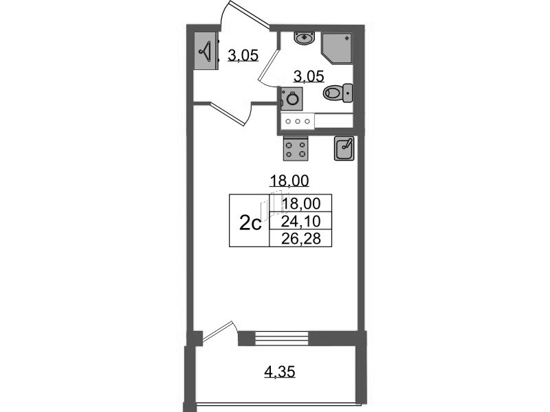 Студия 24,1 м²