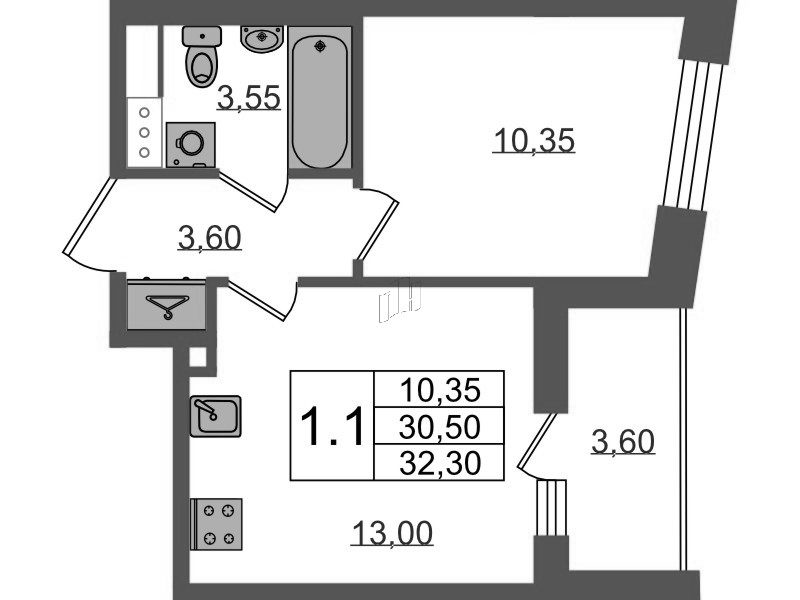 1 ккв 30,5 м²