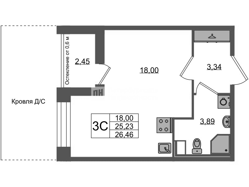 Студия 25,2 м²