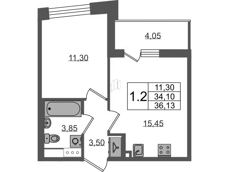 2 ккв (Евро) 34,1 м²