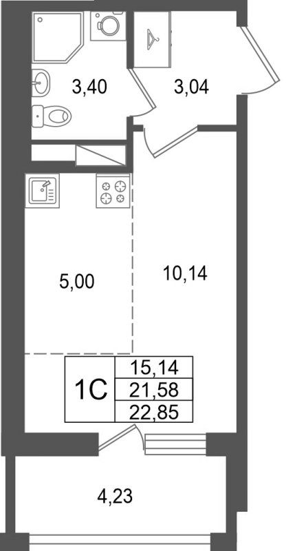Студия 21,6 м²