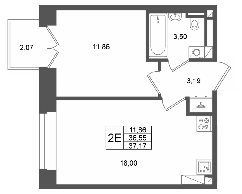 2 ккв (Евро) 36,6 м²