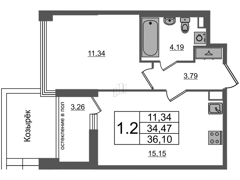 2 ккв (Евро) 34,5 м²