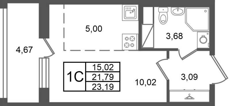 Студия 21,8 м²