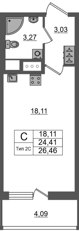 Студия 24,4 м²