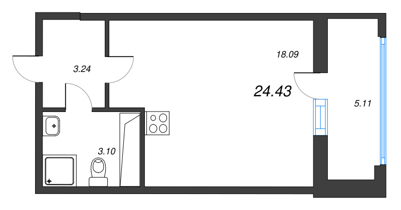 Студия 24,4 м²