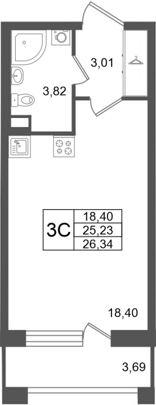 Студия 25,2 м²
