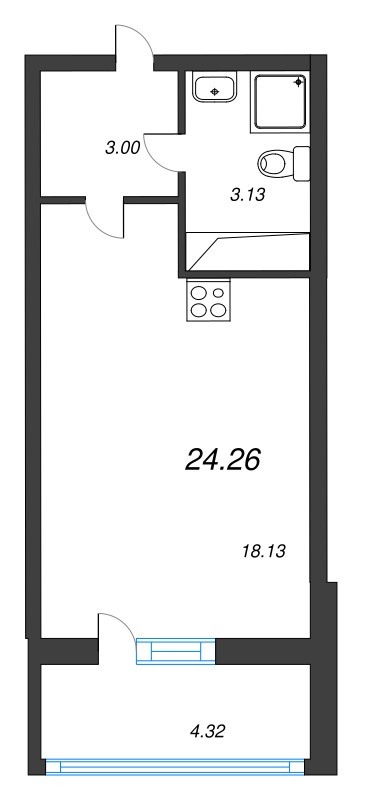 Студия 24,3 м²