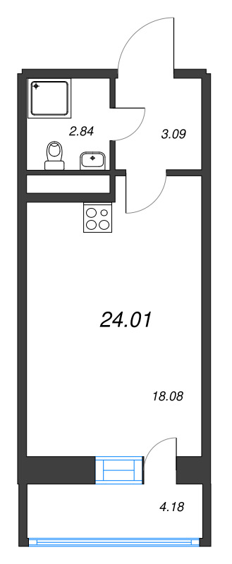 Студия 24,1 м²