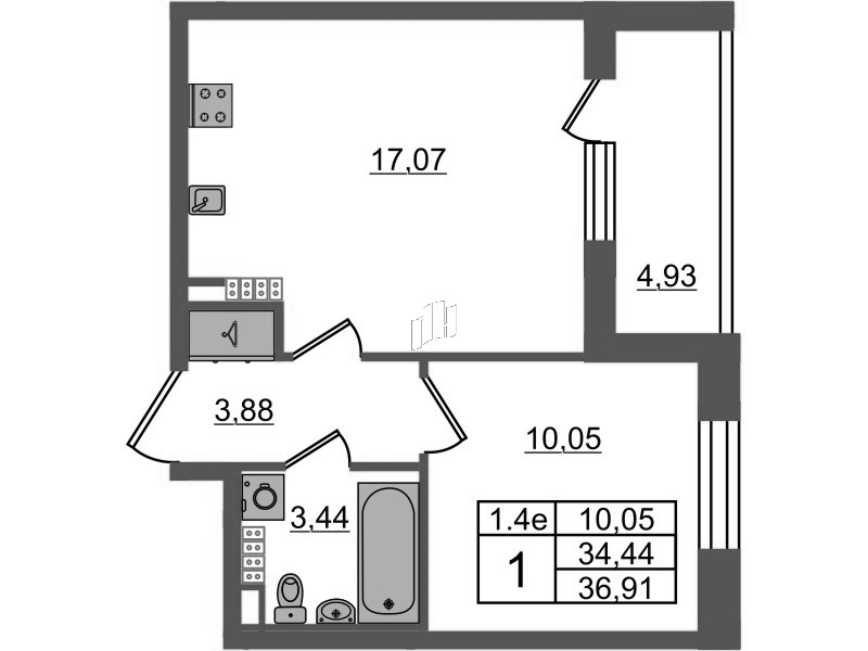 2 ккв (Евро) 34,4 м²