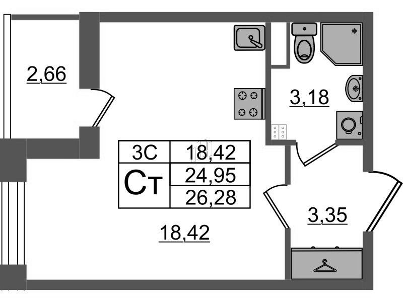 Студия 25 м²
