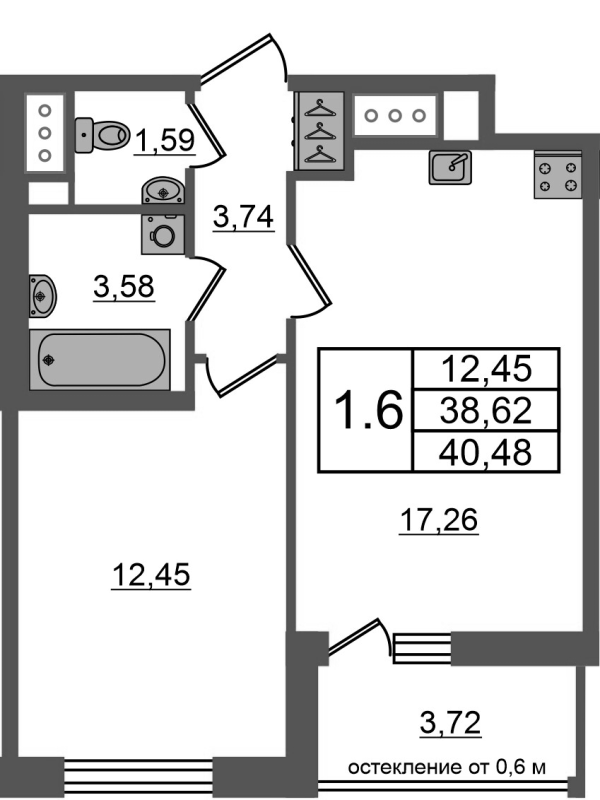 2 ккв (Евро) 38,6 м²