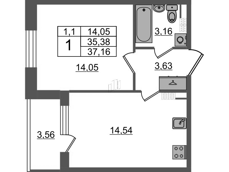 1 ккв 35,4 м²
