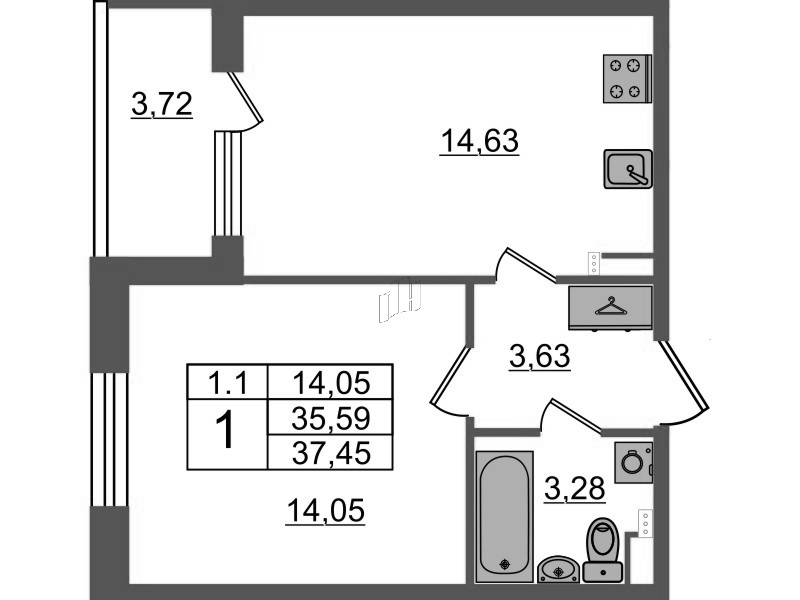 1 ккв 35,6 м²